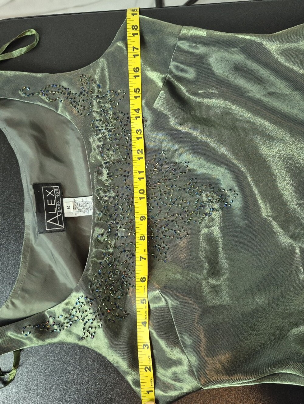 Alex Evenings Y2K Metallic Green Satin Gown w/ Matching Jacket - Vtg 14 / Mod 10 - Picture 10 of 16
